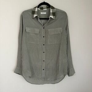 Equipment Femme 100% Silk Button Down Shirt Gingham Check‎ Long Sleeve Top S/P